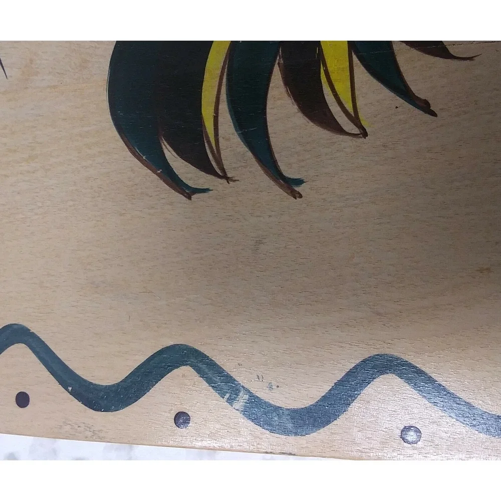 VTG Wooden Colorful Hand Painted Cutting Board Handle WOODPECKERS Japan READ